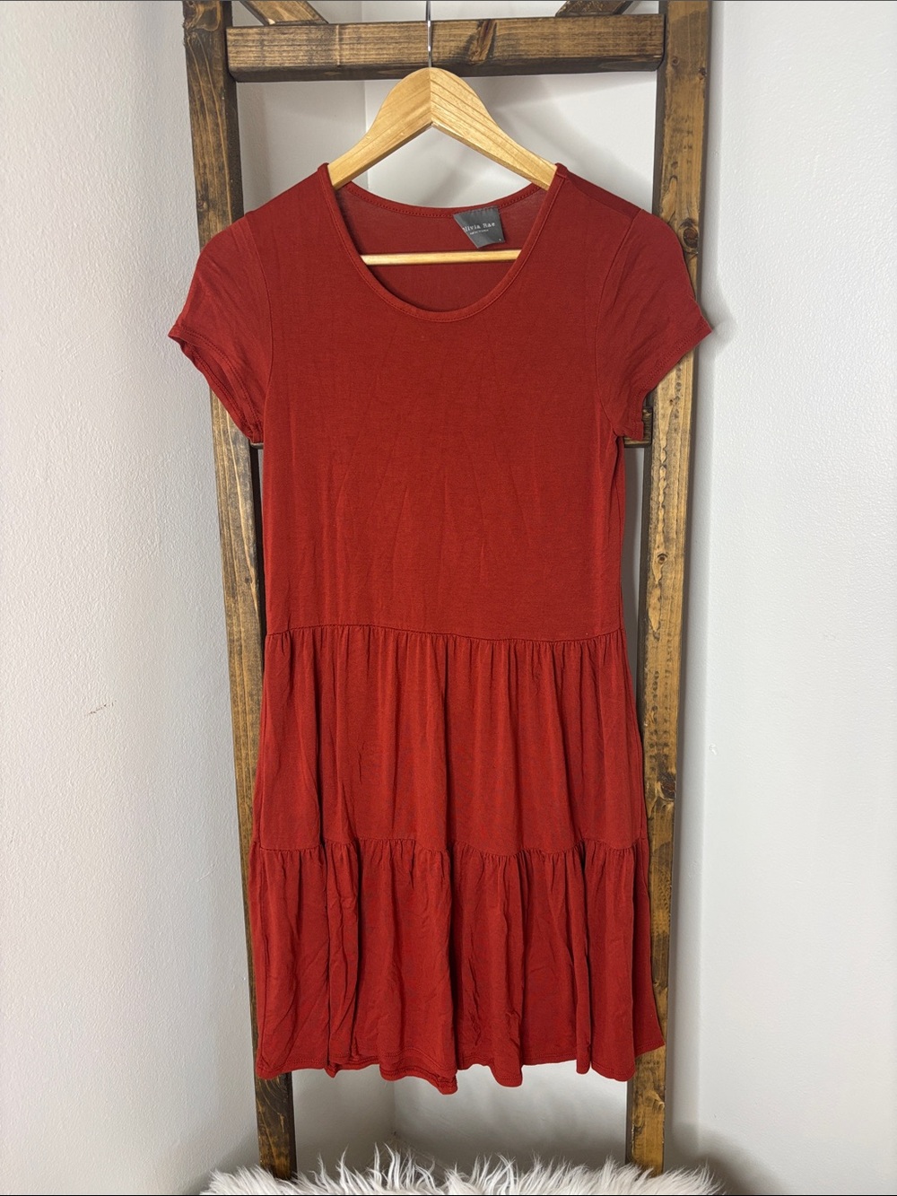 Olivia Rae Rust Red Tiered Short-Sleeve Mini Dress